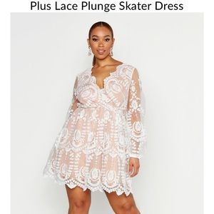 White lace plunge skater dress